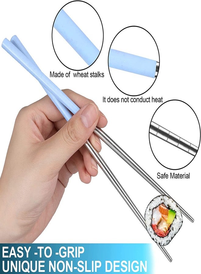 AIMERS Chopsticks 4 Pair Aimers Metal Chopsticks 23 cm Long Stainless Steel Reusable Chop Sticks for Noodles Sushi Hotpot Square Grip to Hold Food Perfectly Lightweight Chopsteak for Kids - Image 3